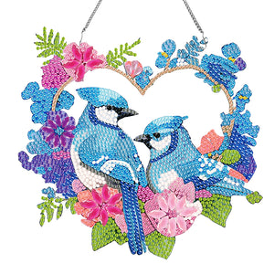 Acrylic Single-Sided DIY Diamond Painting Hanging Pendant (Heart Blue Sparrows)