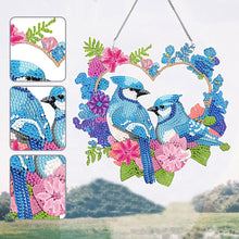 Load image into Gallery viewer, Acrylic Single-Sided DIY Diamond Painting Hanging Pendant (Heart Blue Sparrows)
