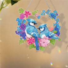 Load image into Gallery viewer, Acrylic Single-Sided DIY Diamond Painting Hanging Pendant (Heart Blue Sparrows)
