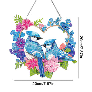 Acrylic Single-Sided DIY Diamond Painting Hanging Pendant (Heart Blue Sparrows)