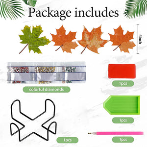 8 Pcs Acrylic Diamond Painting Coasters Kits with Holder Cork Pads (Maple Leaf)