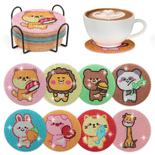 Load image into Gallery viewer, 8 Pcs Acrylic Diamond Painting Coasters with Holder Cork Pads (Cartoon Animal)

