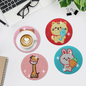 8 Pcs Acrylic Diamond Painting Coasters with Holder Cork Pads (Cartoon Animal)