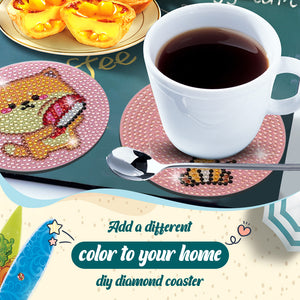 8 Pcs Acrylic Diamond Painting Coasters with Holder Cork Pads (Cartoon Animal)