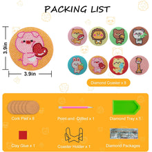 Load image into Gallery viewer, 8 Pcs Acrylic Diamond Painting Coasters with Holder Cork Pads (Cartoon Animal)
