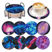 Load image into Gallery viewer, 8 Pcs Acrylic Diamond Painting Coasters with Holder Cork Pads (Galactic System)
