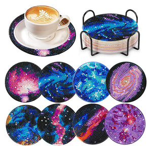 8 Pcs Acrylic Diamond Painting Coasters with Holder Cork Pads (Galactic System)