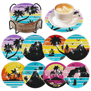 8 Pcs Acrylic Diamond Painting Coasters with Holder Cork Pads (Summer Beach)