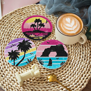 8 Pcs Acrylic Diamond Painting Coasters with Holder Cork Pads (Summer Beach)