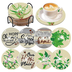 8 Pcs Acrylic Diamond Painting Coasters Kits with Holder Cork Pads (Green Leaf)