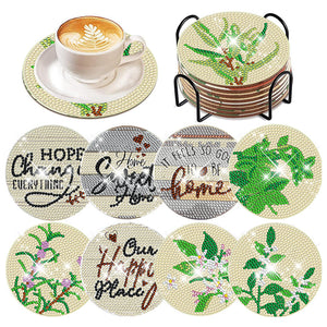 8 Pcs Acrylic Diamond Painting Coasters Kits with Holder Cork Pads (Green Leaf)