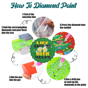 6 Pcs Acrylic Diamond Painting Coasters Kits with Holder Cork Pads (Beer)