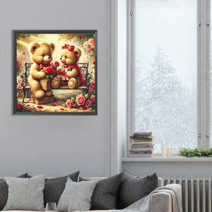 Rose Care Bear 30*30CM (canvas) Full Round Drill Diamond Painting