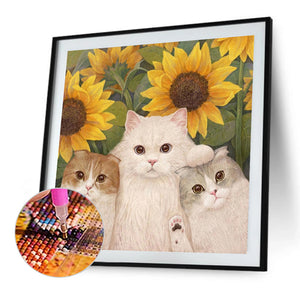 Sunflower And Cat 40*40CM (canvas) Full AB Round Drill Diamond Painting