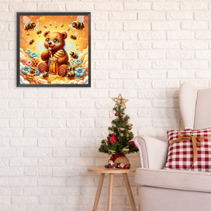 Bear And Bee 30*30CM (canvas) Full Round Drill Diamond Painting