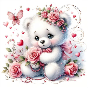 Bear And Rose 30*30CM (canvas) Full Round Drill Diamond Painting