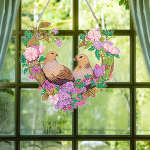 Acrylic Single-Sided Diamond Painting Hanging Pendant for Home Decor (Pigeon)