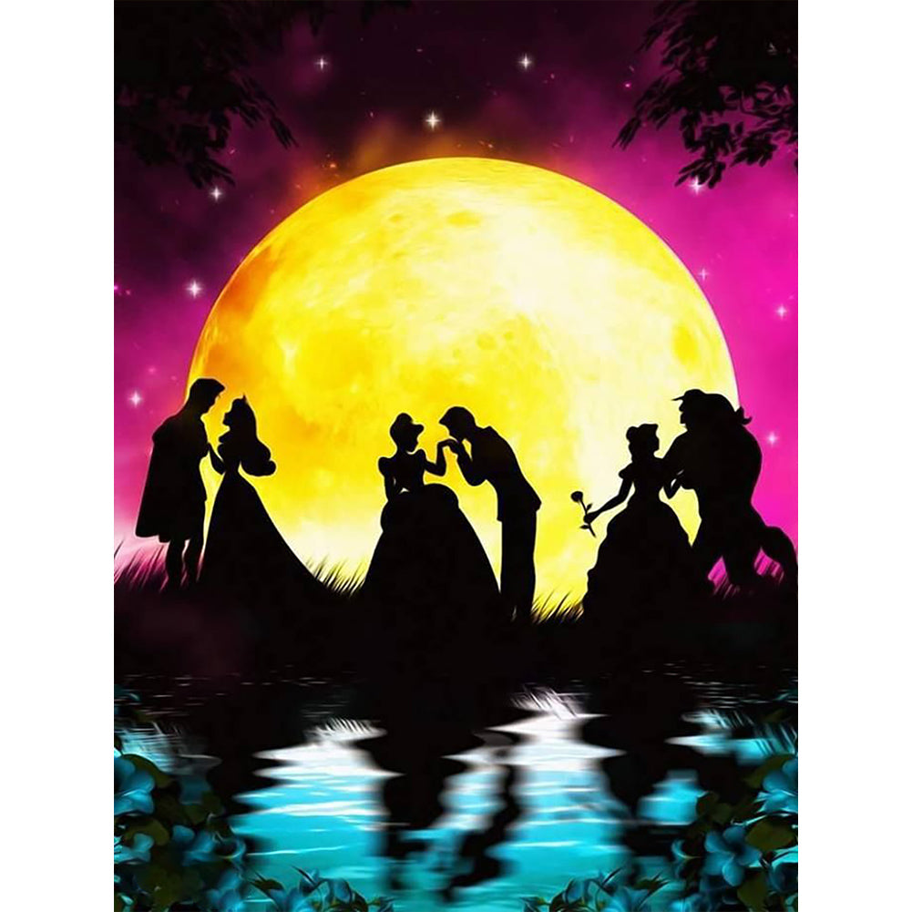 Silhouette--Dancing Princess And Prince 30*40CM (canvas) Full Round Drill Diamond Painting