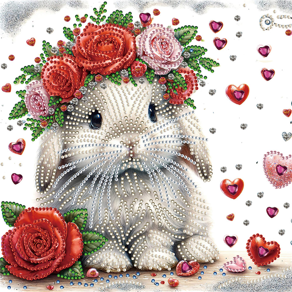 Rabbit Wearing Flowers 30*30CM (canvas) Partial Special-Shaped Drill Diamond Painting