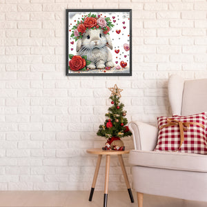 Rabbit Wearing Flowers 30*30CM (canvas) Partial Special-Shaped Drill Diamond Painting