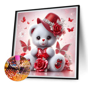 Love Rose Little White Bear 30*30CM (canvas) Full Round Drill Diamond Painting