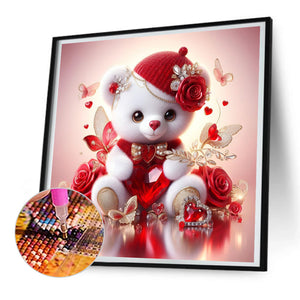 Love Rose Little White Bear 30*30CM (canvas) Full Round Drill Diamond Painting