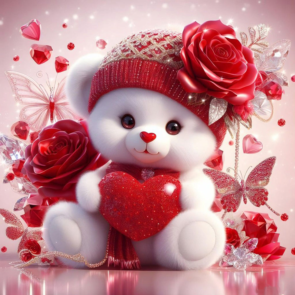 Love Rose Little White Bear 30*30CM (canvas) Full Round Drill Diamond Painting