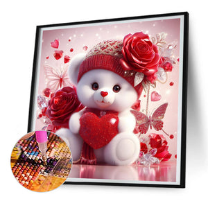 Love Rose Little White Bear 30*30CM (canvas) Full Round Drill Diamond Painting