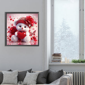 Love Rose Little White Bear 30*30CM (canvas) Full Round Drill Diamond Painting