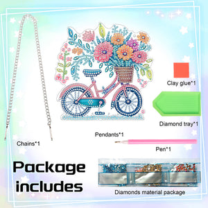 Acrylic Bicycle Flowers Single-Sided 5D DIY Diamond Painting Hanging Pendant