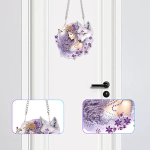 Acrylic Girl and Fox Single-Sided 5D DIY Diamond Painting Hanging Pendant