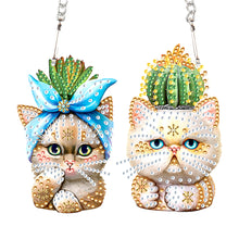 Load image into Gallery viewer, Acrylic Cactus and Cat Single-Sided 5D DIY Diamond Painting Hanging Pendant
