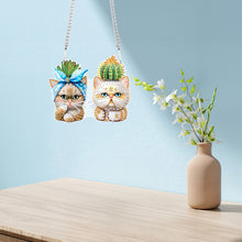 Load image into Gallery viewer, Acrylic Cactus and Cat Single-Sided 5D DIY Diamond Painting Hanging Pendant
