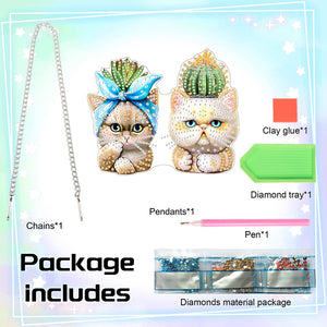 Acrylic Cactus and Cat Single-Sided 5D DIY Diamond Painting Hanging Pendant