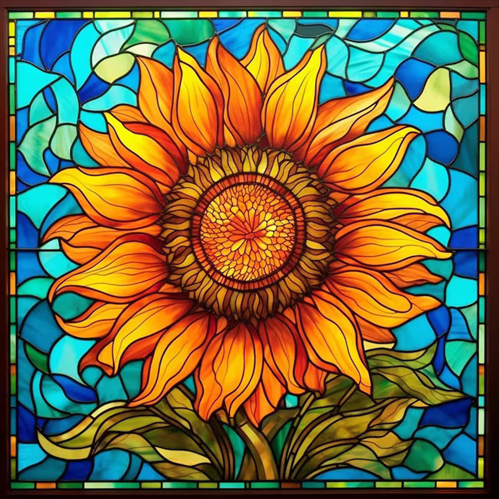 Glass Painting Sunflower Flowers 30*30CM (canvas) Full Round Drill Diamond Painting