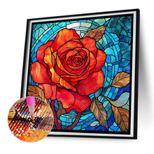 Load image into Gallery viewer, Glass Painted Red Rose Flowers 30*30CM (canvas) Full Round Drill Diamond Painting
