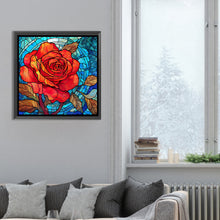 Load image into Gallery viewer, Glass Painted Red Rose Flowers 30*30CM (canvas) Full Round Drill Diamond Painting
