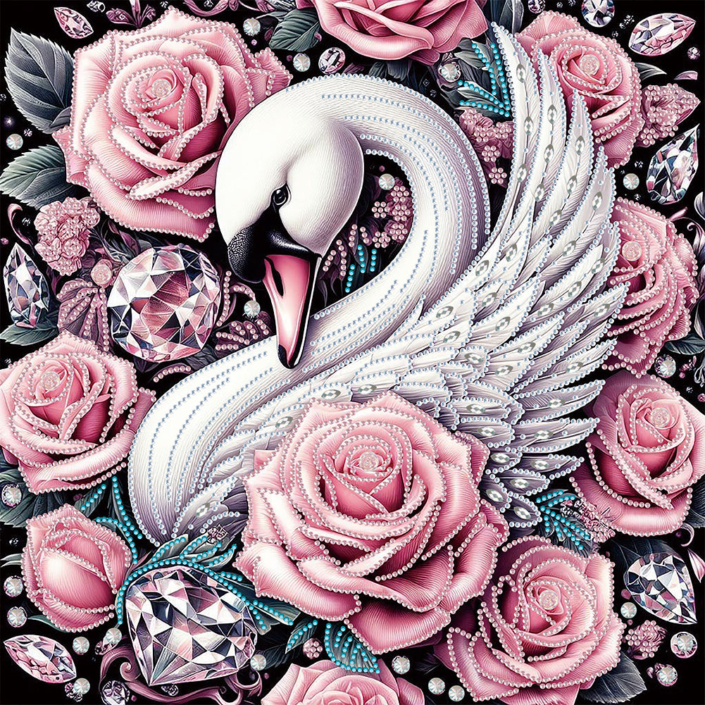 Rose Swan 40*40CM (canvas) Partial Special-Shaped Drill Diamond Painting