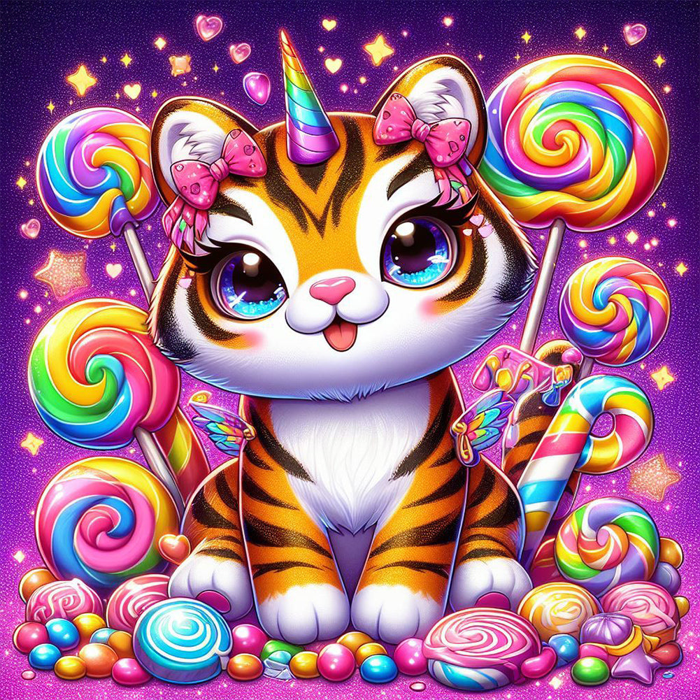 Candy And Tiger 30*30CM (canvas) Full Round Drill Diamond Painting