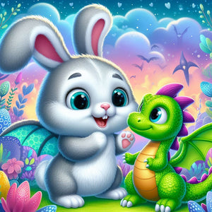 Rabbit And Dinosaur 30*30CM (canvas) Full Round Drill Diamond Painting