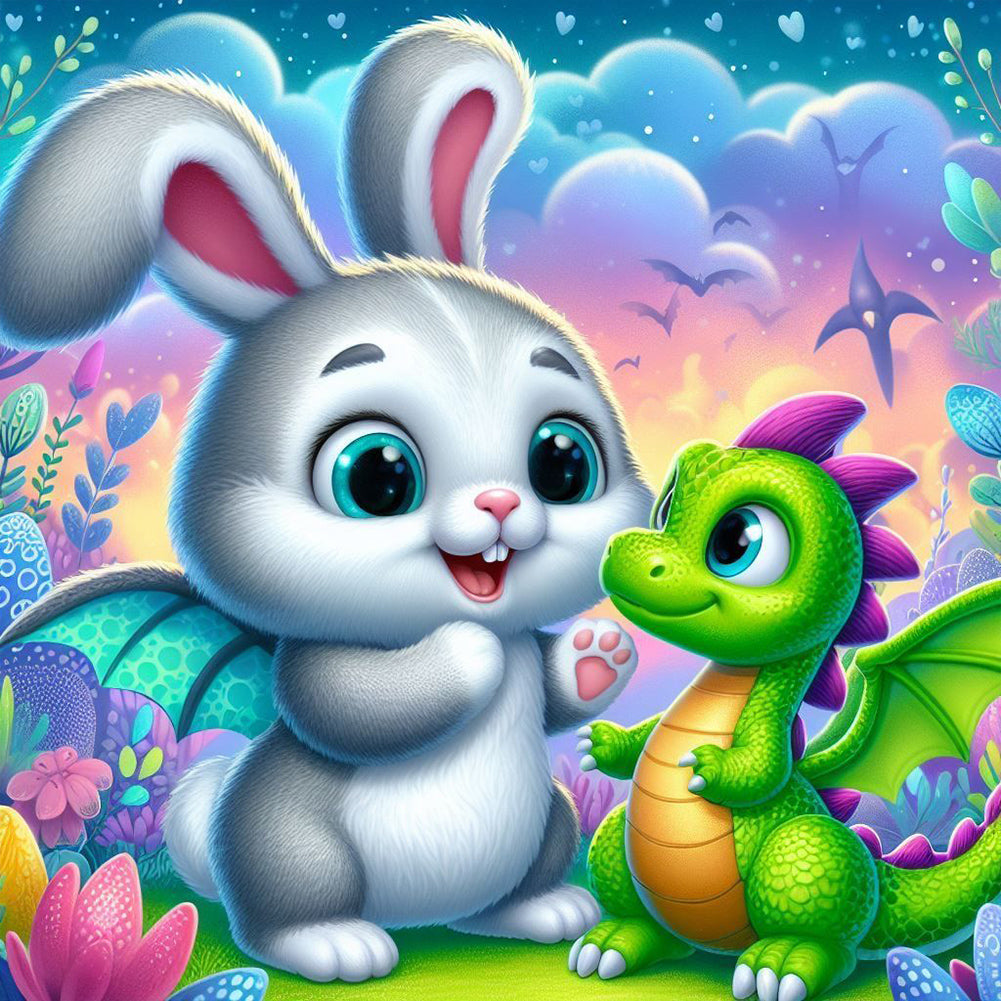 Rabbit And Dinosaur 30*30CM (canvas) Full Round Drill Diamond Painting