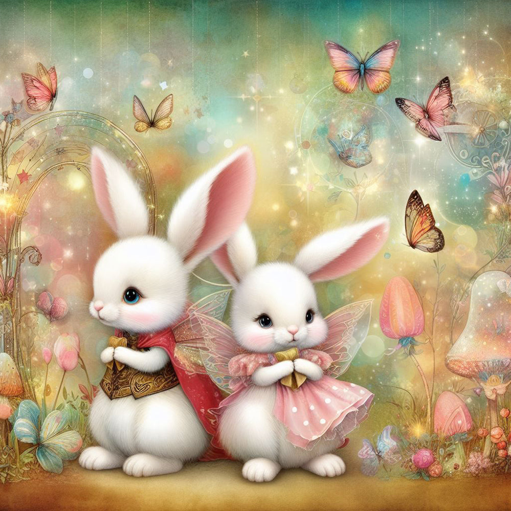 Two White Rabbits 30*30CM (canvas) Full Round Drill Diamond Painting