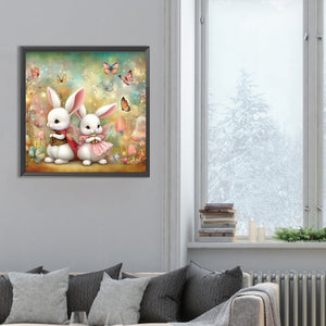 Two White Rabbits 30*30CM (canvas) Full Round Drill Diamond Painting