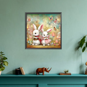 Two White Rabbits 30*30CM (canvas) Full Round Drill Diamond Painting