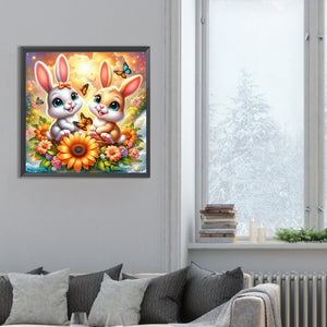 Two Rabbits 30*30CM (canvas) Full Round Drill Diamond Painting