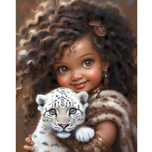 Girl Holding Tiger Cub 40*50CM (canvas) Full Round Drill Diamond Painting
