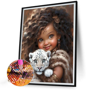 Girl Holding Tiger Cub 40*50CM (canvas) Full Round Drill Diamond Painting