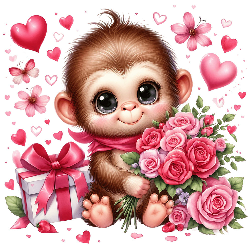 Love Rose Monkey 30*30CM (canvas) Full Round Drill Diamond Painting