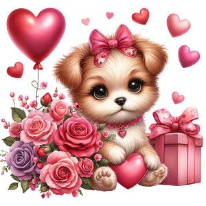 Love Rose Puppy 30*30CM (canvas) Full Round Drill Diamond Painting