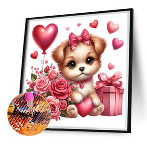 Love Rose Puppy 30*30CM (canvas) Full Round Drill Diamond Painting